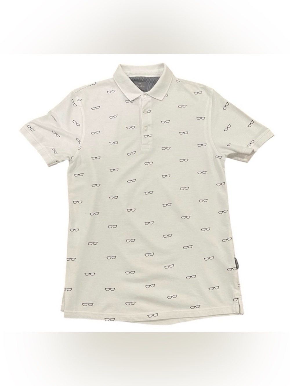 Peter Werth London Corbett Sunglass Print Short-Sleeve Cotton Polo White Small